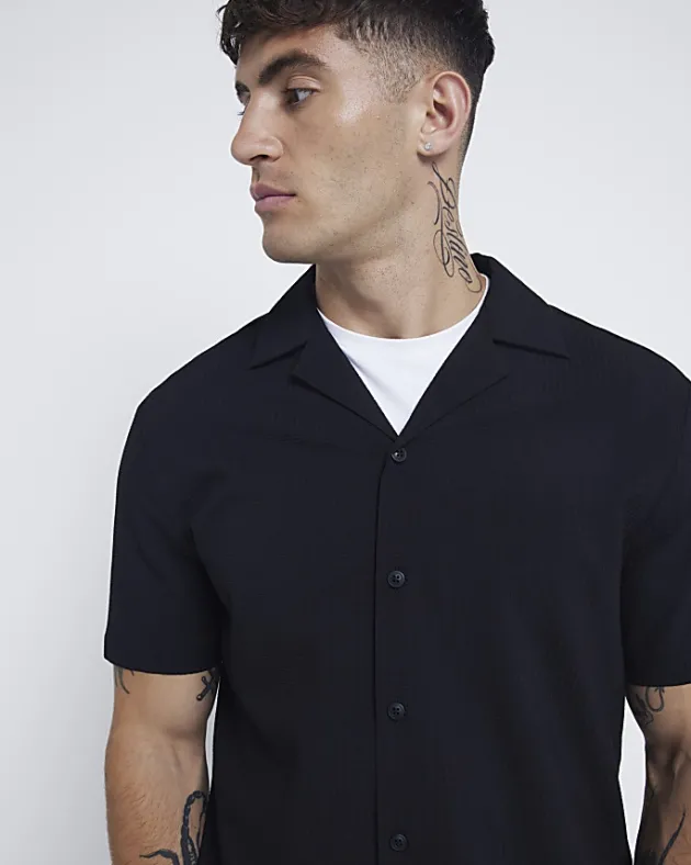 River Island Regular Fit Seersucker Revere Shirt< Shirts