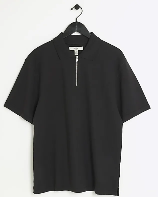 River Island regular fit textured half zip polo< Polo Shirts