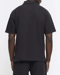 River Island regular fit textured half zip polo< Polo Shirts