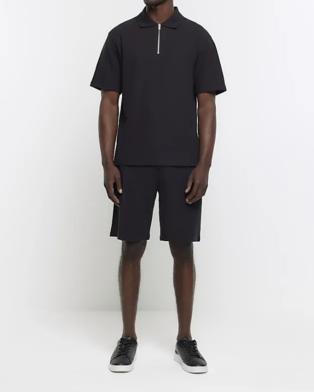 River Island regular fit textured half zip polo< Polo Shirts