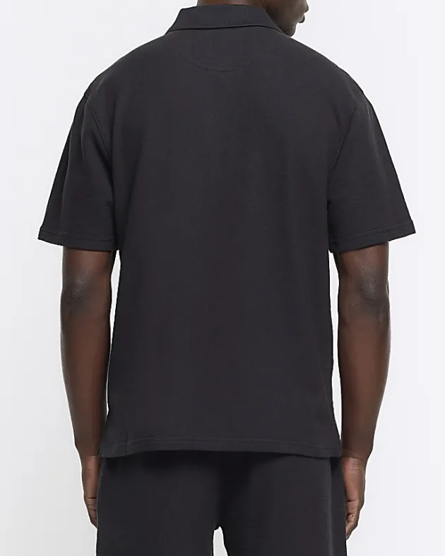 River Island regular fit textured half zip polo< Polo Shirts