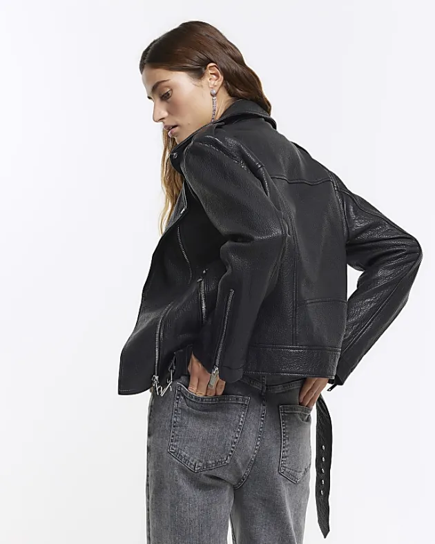 River Island RI Studio leather biker jacket< Coats & Jackets