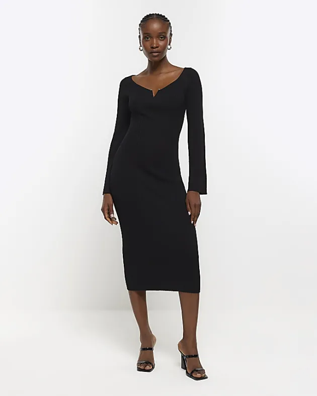 River Island rib long sleeve bodycon midi dress< Dresses