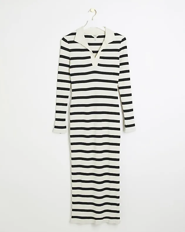 River Island rib stripe collared bodycon maxi dress< Dresses