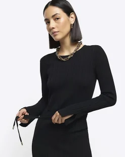 River Island rib tie waist jumper maxi dress< Dresses