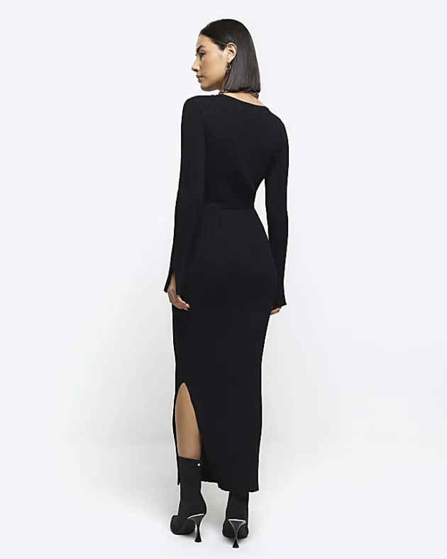 River Island rib tie waist jumper maxi dress< Dresses