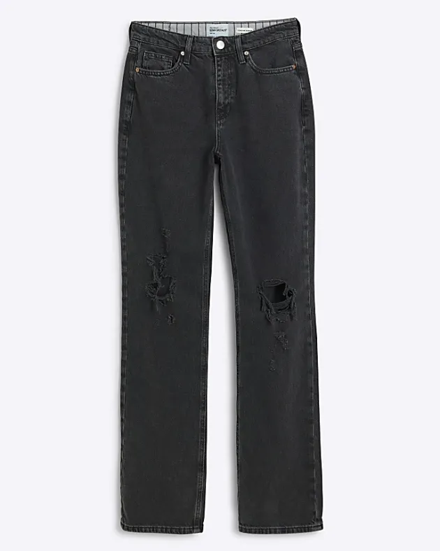 River Island ripped high waist stove straight jeans< Jeans
