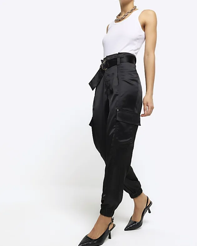 River Island Satin Belted Paperbag Trousers< Trousers