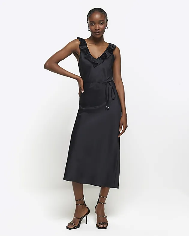 River Island satin frill trim slip midi dress< Dresses
