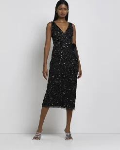 River Island Sequin Wrap Midi Dress< Dresses