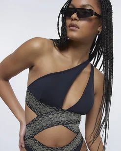 River Island shirred asymmetric swimsuit< Swimwear & Beachwear