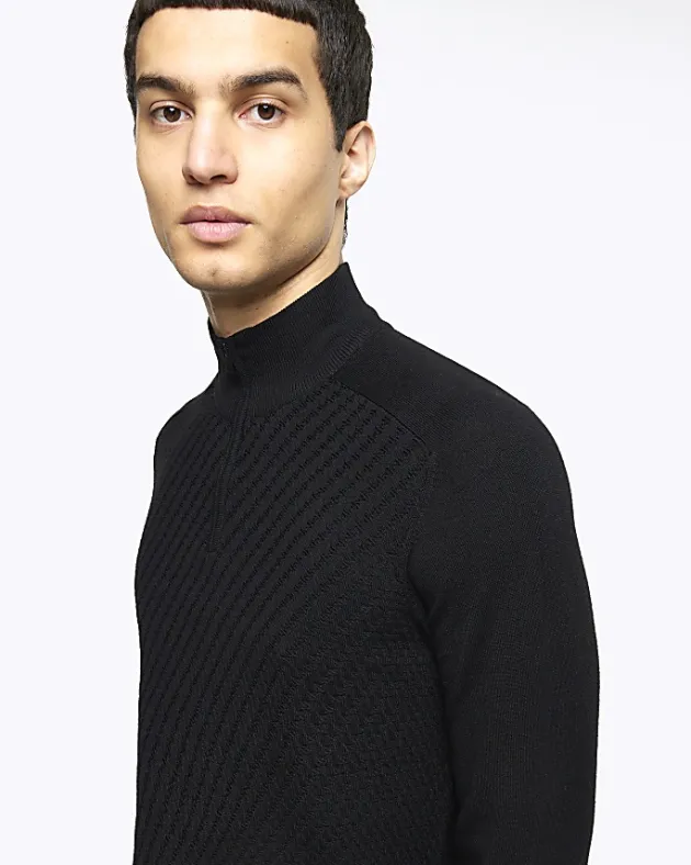 River Island slim fit diagonal half zip jumper< Jumpers & Cardigans