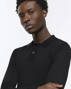 River Island slim fit knitted long sleeve polo< Polo Shirts