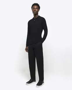 River Island slim fit knitted long sleeve polo< Polo Shirts