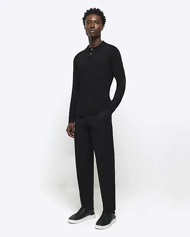 River Island slim fit knitted long sleeve polo< Polo Shirts