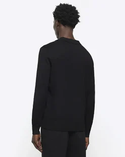 River Island slim fit knitted long sleeve polo< Polo Shirts