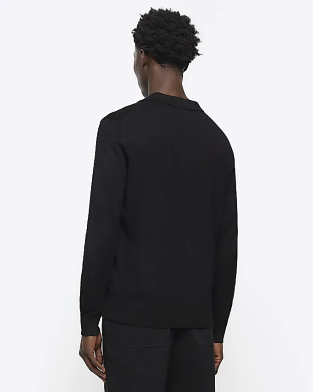 River Island slim fit knitted long sleeve polo< Polo Shirts