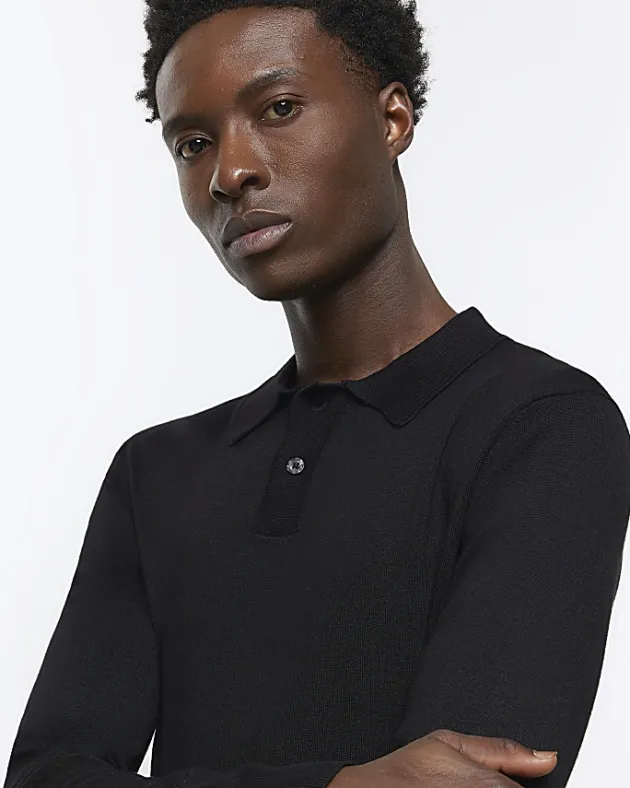 River Island slim fit knitted long sleeve polo< Polo Shirts