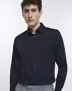 River Island slim fit sateen long sleeve shirt< Shirts