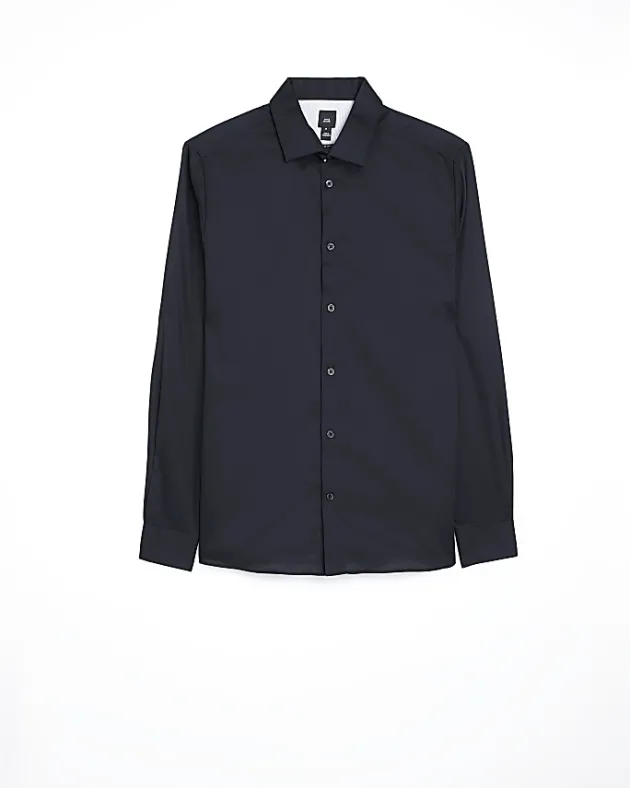 River Island slim fit sateen long sleeve shirt< Shirts