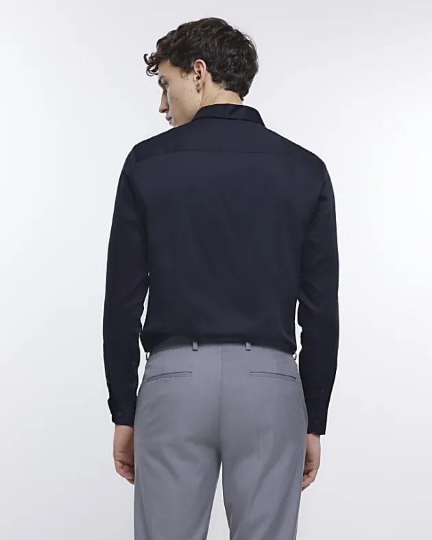River Island slim fit sateen long sleeve shirt< Shirts