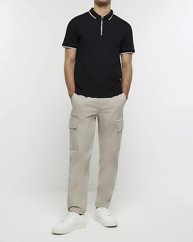 River Island slim fit taped collar polo< Polo Shirts