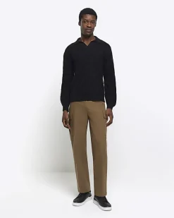 River Island slim fit textured knit long sleeve polo< Polo Shirts