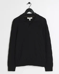 River Island slim fit textured knit long sleeve polo< Polo Shirts
