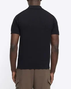 River Island slim fit textured knitted polo shirt< Polo Shirts