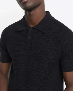 River Island slim fit textured knitted polo shirt< Polo Shirts