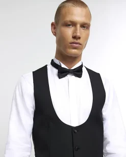 River Island slim fit tuxedo waistcoat< Suits
