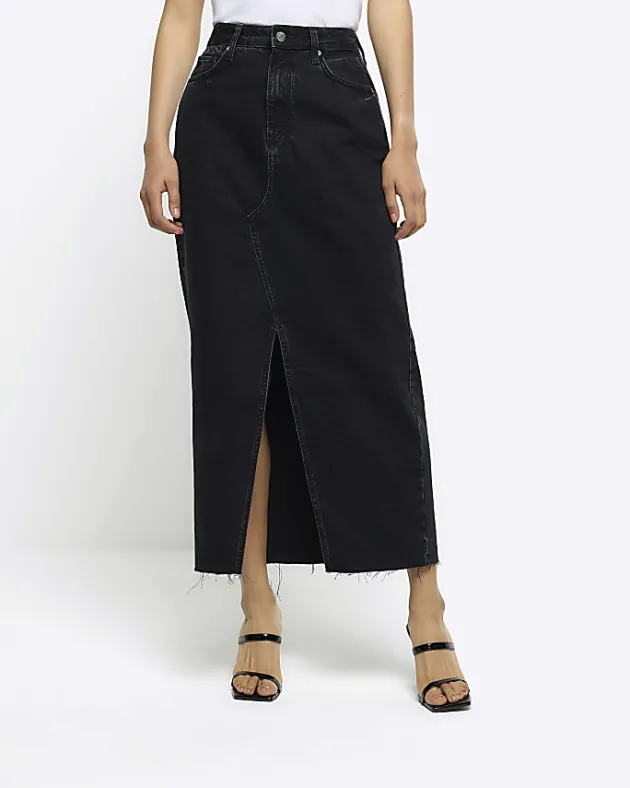 River Island split front denim midi skirt< Skirts