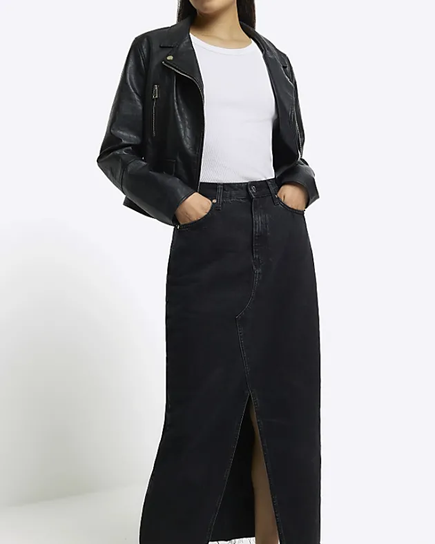 River Island split front denim midi skirt< Skirts