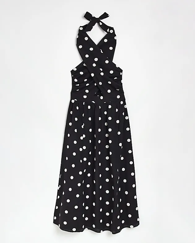 River Island spot linen halter neck midi dress< Dresses