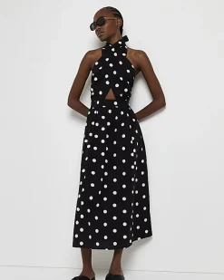 River Island spot linen halter neck midi dress< Dresses