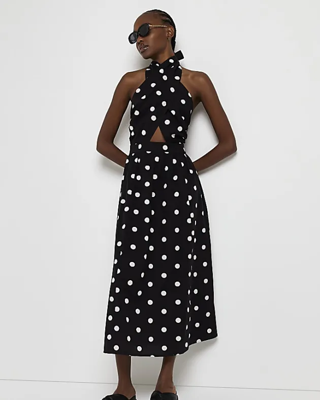 River Island spot linen halter neck midi dress< Dresses