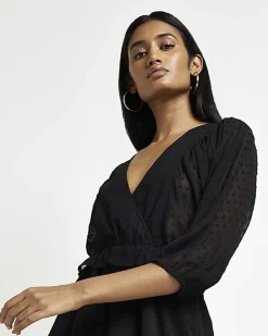 River Island spot long sleeve wrap midi dress< Dresses