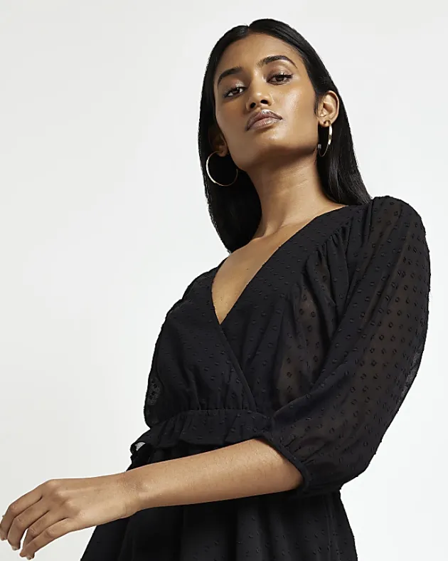 River Island spot long sleeve wrap midi dress< Dresses