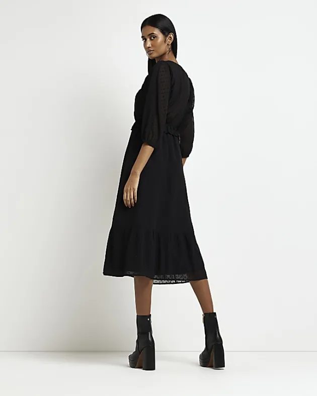 River Island spot long sleeve wrap midi dress< Dresses
