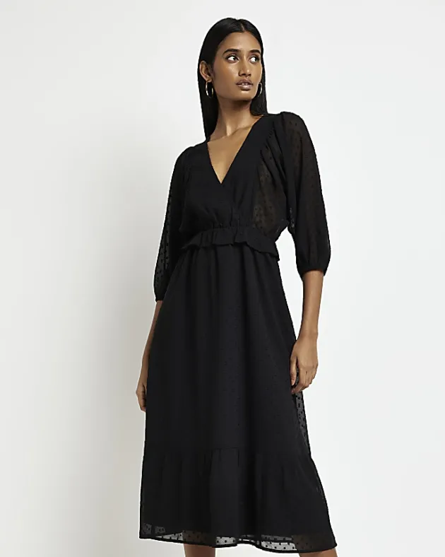 River Island spot long sleeve wrap midi dress< Dresses