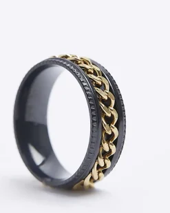 River Island Black stainless steel chain detail ring< Jewellery & Watches