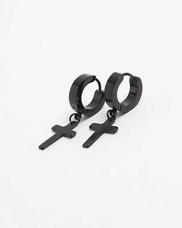River Island stainless steel cross hoop earrings< Jewellery & Watches