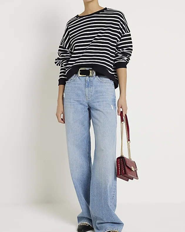 River Island stripe crop sweatshirt< Loungewear