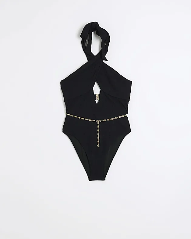 River Island Textured Cut Out Belted Swimsuit< Swimwear & Beachwear