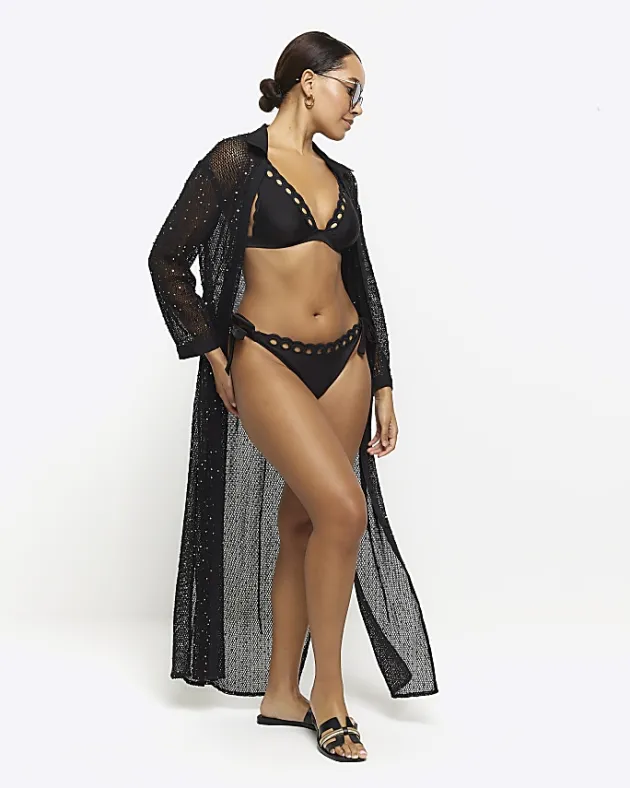 River Island tie side scallop brief bikini bottoms< Swimwear & Beachwear