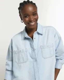 River Island denim oversized mini shirt dress< Dresses