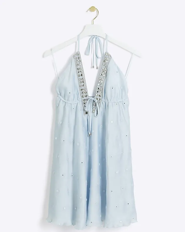 River Island embellished plunge beach mini dress< Swimwear & Beachwear