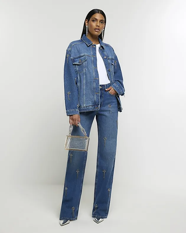 River Island embellished relaxed straight jeans< Jeans