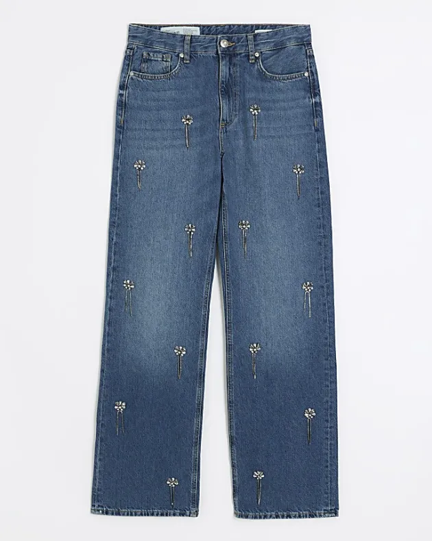 River Island embellished relaxed straight jeans< Jeans