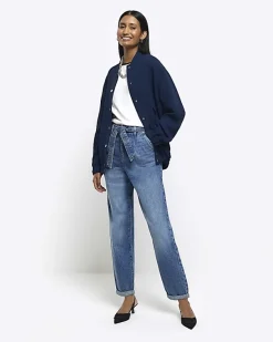 River Island High Waisted Belted Barrell Jeans< Jeans